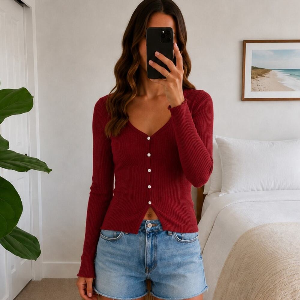 NWT OGL Move Wide Rib V-Neck Cardigan Sz S